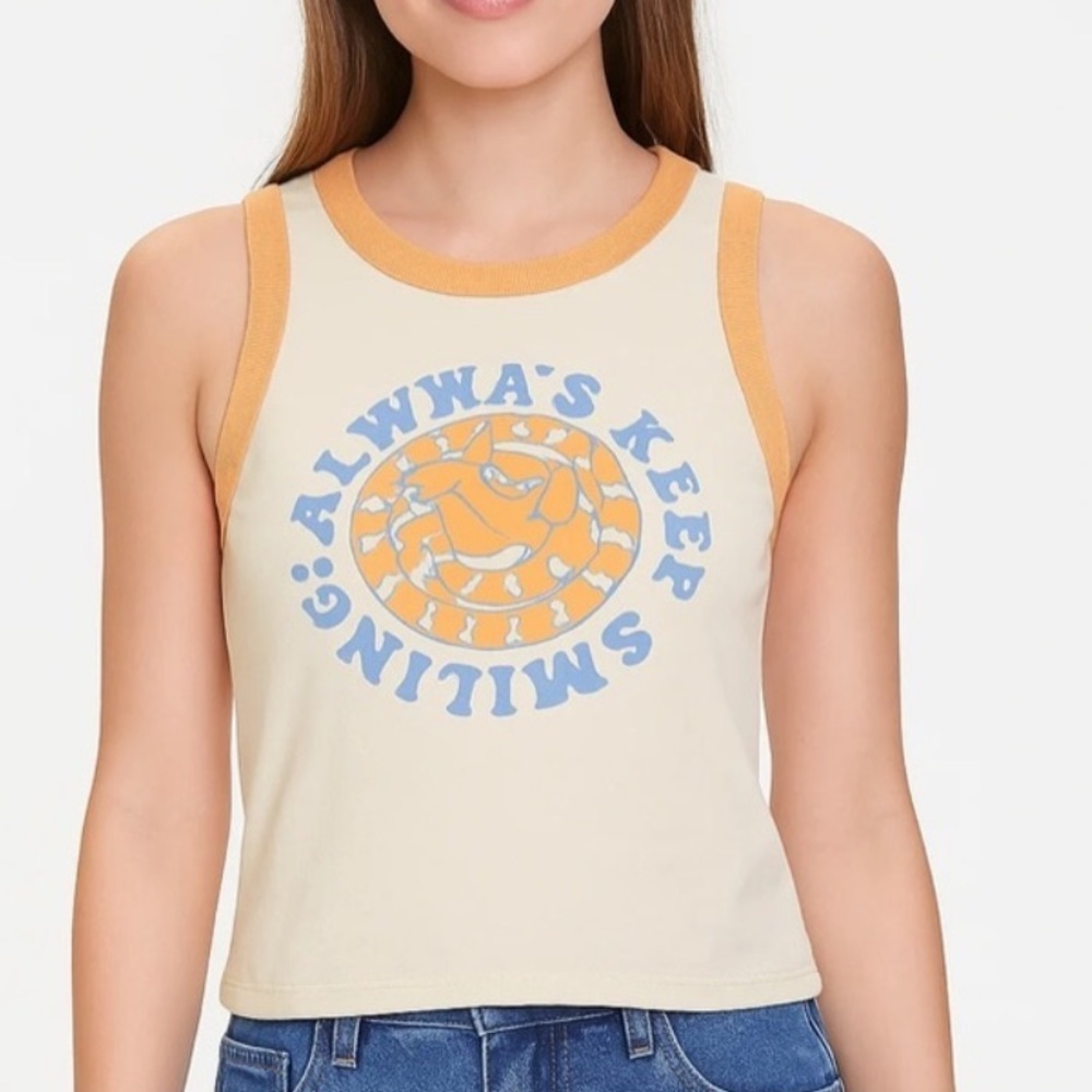 Forever 21 Women’s Graphic Tank Top‎ Medium “Always Keep Smiling” Retro Ringer